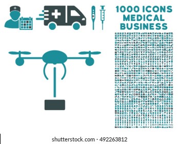 Copter Shipment icon with 1000 medical business soft blue vector design elements. Set style is flat bicolor symbols, white background.