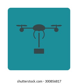 Copter shipment icon. Vector style is soft blue colors, flat rounded square button on a white background.
