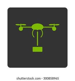Copter shipment icon. Vector style is eco green and gray colors, flat rounded square button on a white background.