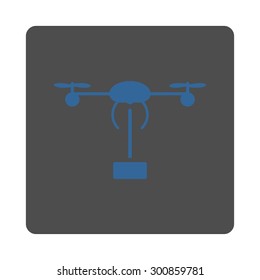 Copter shipment icon. Vector style is cobalt and gray colors, flat rounded square button on a white background.