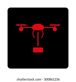 Copter shipment icon. Vector style is intensive red and black colors, flat rounded square button on a white background.
