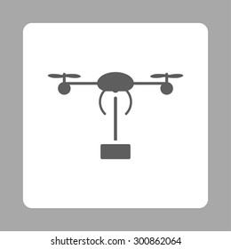 Copter shipment icon. Vector style is dark gray and white colors, flat rounded square button on a silver background.