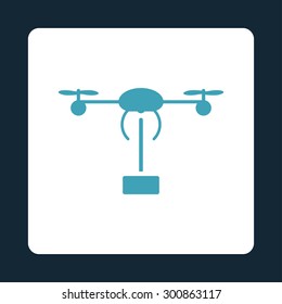 Copter shipment icon. Vector style is blue and white colors, flat rounded square button on a dark blue background.
