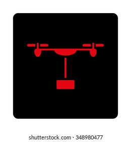 Copter Shipment vector icon. Style is flat rounded square button, intensive red and black colors, white background.