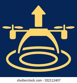 Copter Start vector icon. Style is flat symbol, yellow color, rounded angles, blue background.