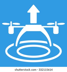 Copter Start vector icon. Style is flat symbol, white color, rounded angles, blue background.