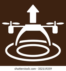 Copter Start vector icon. Style is flat symbol, white color, rounded angles, brown background.