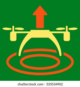Copter Start vector icon. Style is bicolor flat symbol, orange and yellow colors, rounded angles, green background.