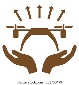 Copter Startup vector icon. Style is flat symbol, brown color, rounded angles, white background.
