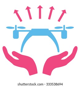 Copter Startup vector icon. Style is bicolor flat symbol, pink and blue colors, rounded angles, white background.
