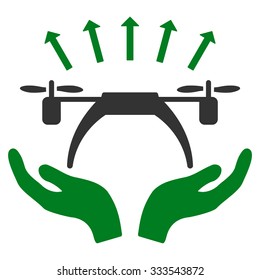 Copter Startup vector icon. Style is bicolor flat symbol, green and gray colors, rounded angles, white background.
