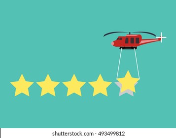 copter with transporting items rating stars. Flat design