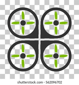 Copter vector icon. Illustration style is flat iconic bicolor eco green and gray symbol on a transparent background.