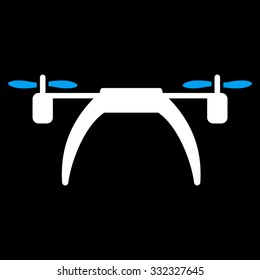 Copter vector icon. Style is bicolor flat symbol, blue and white colors, rounded angles, black background.