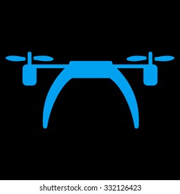Copter vector icon. Style is flat symbol, blue color, rounded angles, black background.