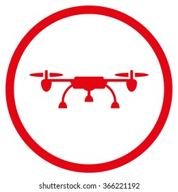 Copter vector icon. Style is flat circled symbol, red color, rounded angles, white background.
