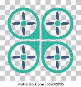 Copter vector pictograph. Illustration style is flat iconic bicolor cobalt and cyan symbol on a transparent background.