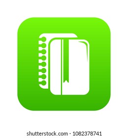 Copy book icon green vector isolated on white background