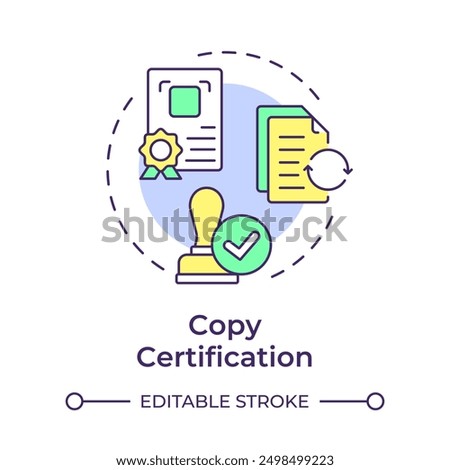 Copy certification multi color concept icon. Document authenticity, legitimacy. Round shape line illustration. Abstract idea. Graphic design. Easy to use in infographic, presentation