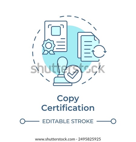 Copy certification soft blue concept icon. Document authenticity, legitimacy. Round shape line illustration. Abstract idea. Graphic design. Easy to use in infographic, presentation