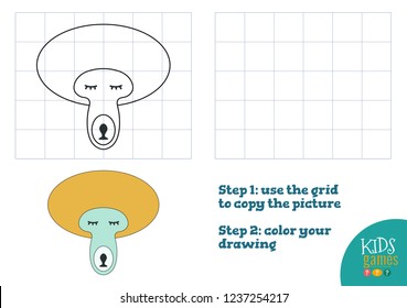 Copy and color picture vector illustration, exercise. Funny monkey cartoon head for drawing and coloring game for preschool kids 