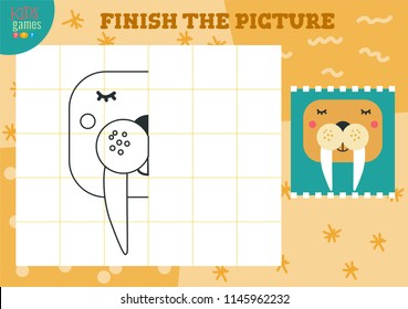 Copiar y completar el juego en blanco del vector de imagen, ilustración. Actividad o ejercicio infantil preescolar para el aprendizaje y la educación con la morra de las caricaturas 