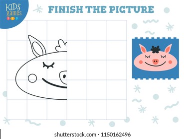 Copy and complete the picture vector blank game, illustration. Preschool kids activity or homework for learning and development 