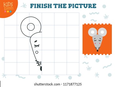 Copy and complete the picture vector blank game, illustration. Preschool kids activity or exercise for learning and education with cartoon mouse 