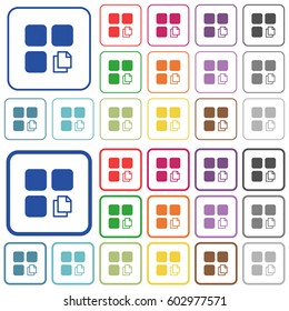 Copy component color flat icons in rounded square frames. Thin and thick versions included.