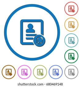 Copy contact flat color vector icons with shadows in round outlines on white background