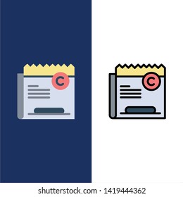 Copy, Copyright, Restriction, Right, File  Icons. Flat and Line Filled Icon Set Vector Blue Background