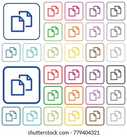 Copy document color flat icons in rounded square frames. Thin and thick versions included.