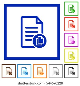 Copy document flat color icons in square frames on white background