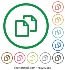 Copy document flat color icons in round outlines on white background