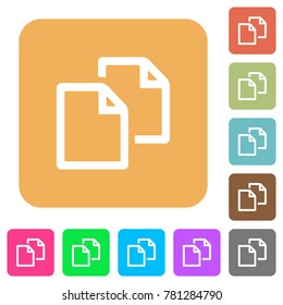 Copy document flat icons on rounded square vivid color backgrounds.