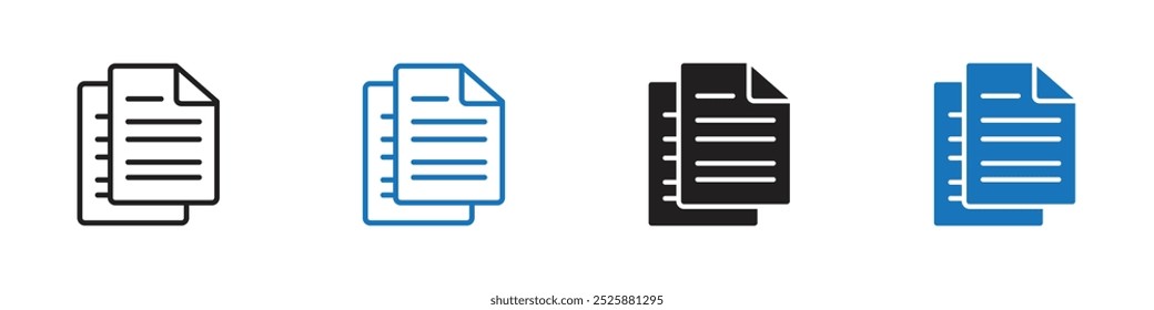 Copy document icon linear graphics set vector in black