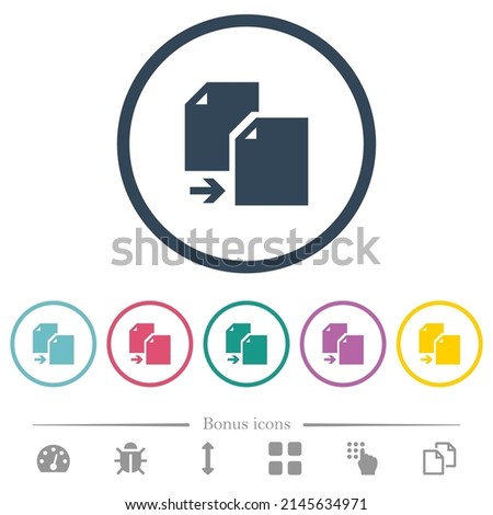 Copy document solid flat color icons in round outlines. 6 bonus icons included. Stock foto © 