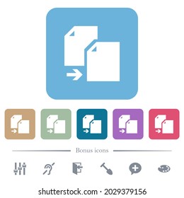 Copy document solid white flat icons on color rounded square backgrounds. 6 bonus icons included