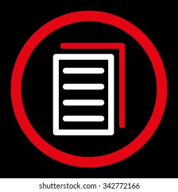 Copy Document vector icon. Style is bicolor flat rounded symbol, red and white colors, rounded angles, black background.
