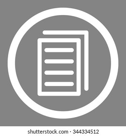 Copy Document vector icon. Style is flat rounded symbol, white color, rounded angles, gray background.