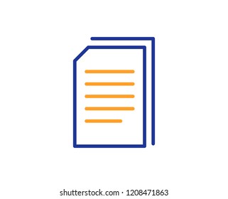 Copy Documents line icon. Copying Files sign. Paper page concept symbol. Colorful outline concept. Blue and orange thin line color icon. Copy files Vector