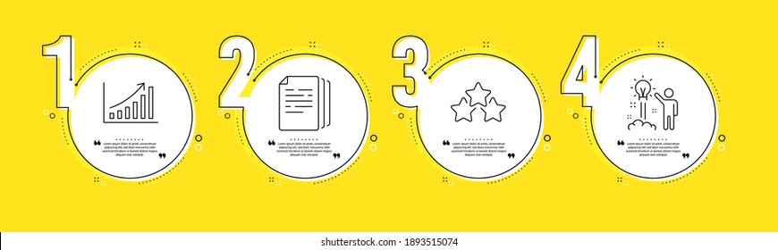 Copy Documents, Ranking Stars And Graph Chart Line Icons Set. Timeline Process Infograph. Creative Idea Sign. Paper Pages, Winner Award, Growth Report. Startup. Education Set. Vector