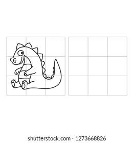 Copy the Dragon carefully, square by square. Educational activity for children. Painting for kids. Grid copy puzzles.