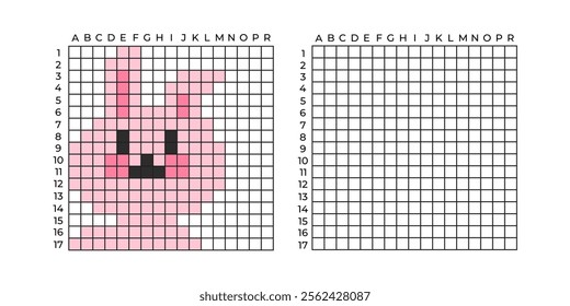 Copy Educational game for children. Cartoon rabbit hare. Coloring by numbers for little children. A simple pattern for aquamosaics, various types of mosaics, and cross stitch. Repeat the drawing