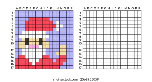 Copy Educational game for children. Pixel art cute santa. Coloring by numbers for little children A simple pattern for aquamosaics, various types of mosaics, and cross stitch. Repeat the drawing