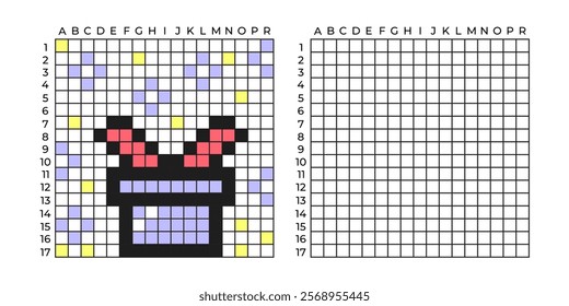Copy Educational game for children. Pixel art cute gift. Coloring by numbers for little children A simple pattern for aquamosaics, various types of mosaics, and cross stitch. Repeat the drawing