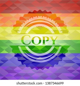 Copy emblem on mosaic background with the colors of the LGBT flag