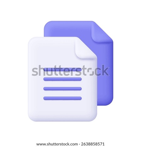 Copy file document icon. Stack of paper sheets. Business, finance, education and office concept. 3d vector icon. Cartoon minimal style.