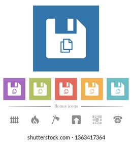 Copy file flat white icons in square backgrounds. 6 bonus icons included.