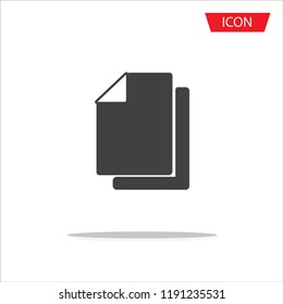 Copy file icon. Duplicate document symbol isolated on white background.
